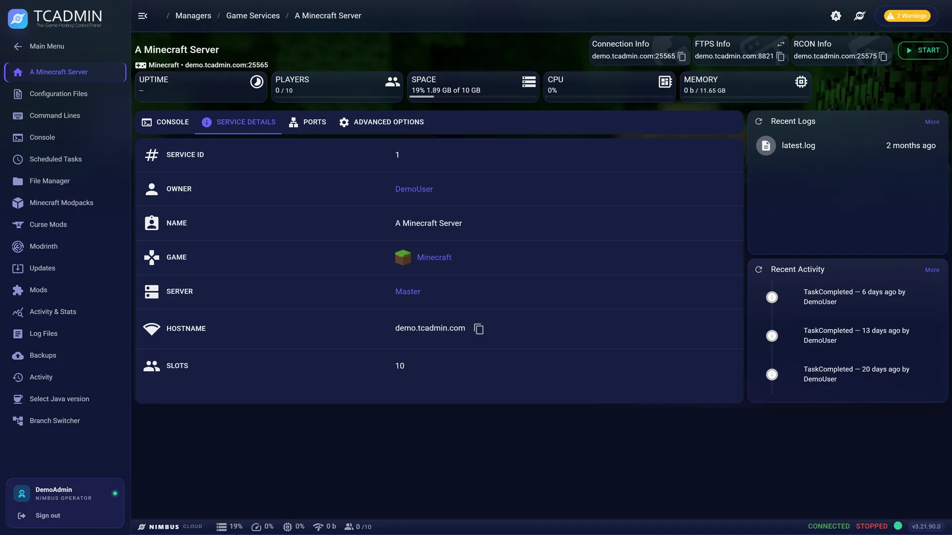 The same service page in the Nimbus theme.